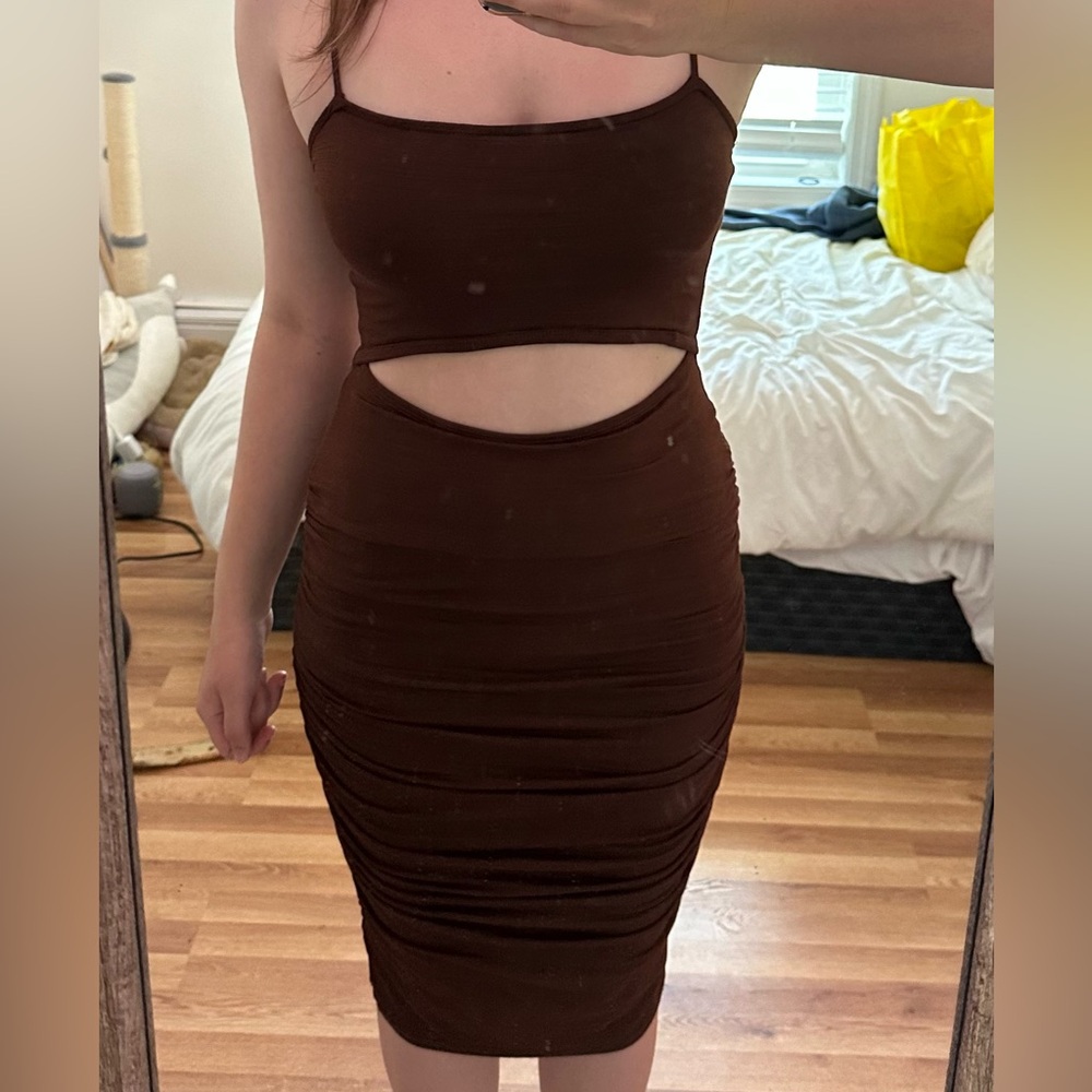 Windsor Brown Ribbed Cut-Out Dress